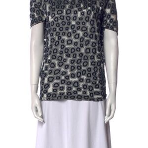 Leopard-Print Gray Short-Sleeve Blouse